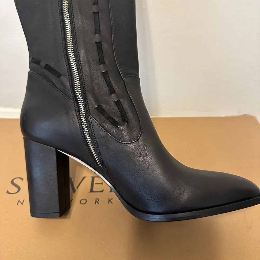 Sylven New York Women’s straps tall  leather  boot in black Sz 11, new in box